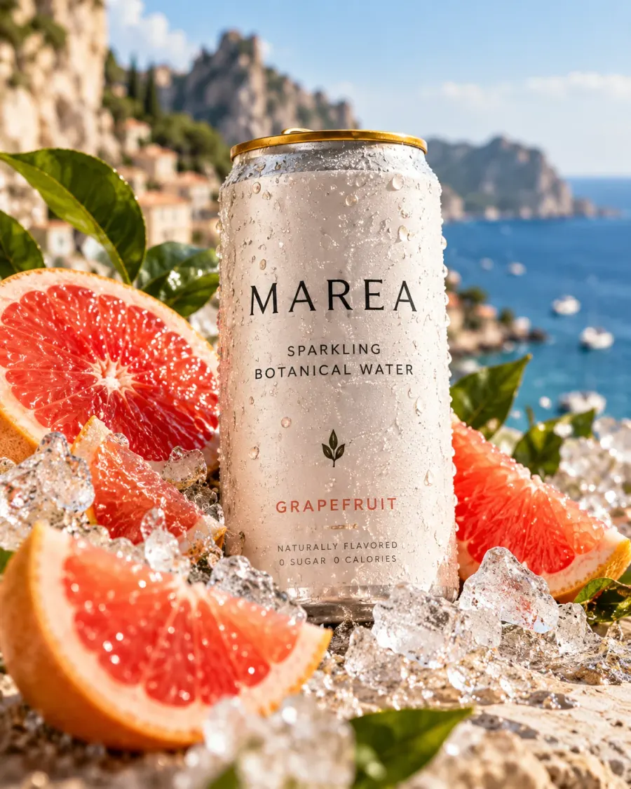MAREA sparkling drink can, an illustrative CPG campaign