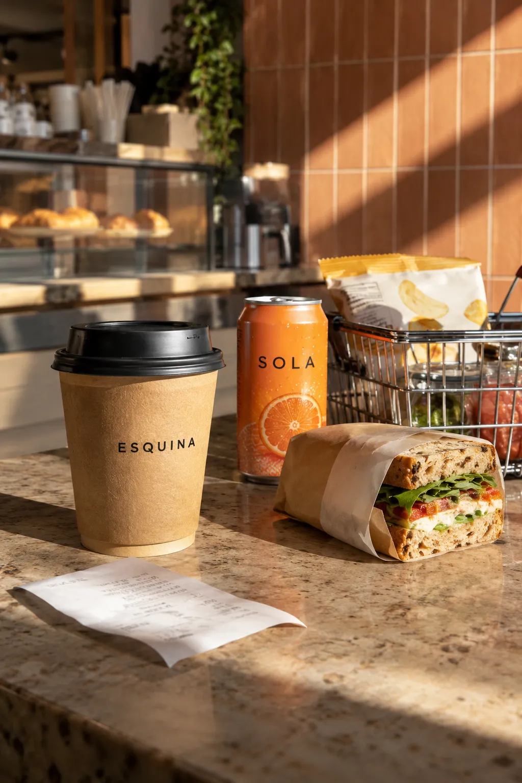 Coffee, food and drink for a quick stop